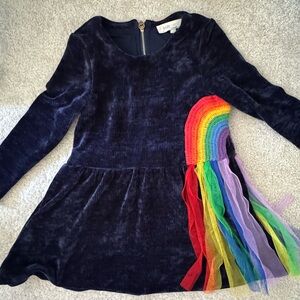 Baby Sara - rainbow dress Navy Velvet Dress with Rainbow Fringe - girls size 6t